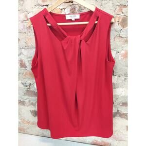 Jones Studio Womens Tank Top Blouse Size 2X Plus Red Sleeveless Twist Front